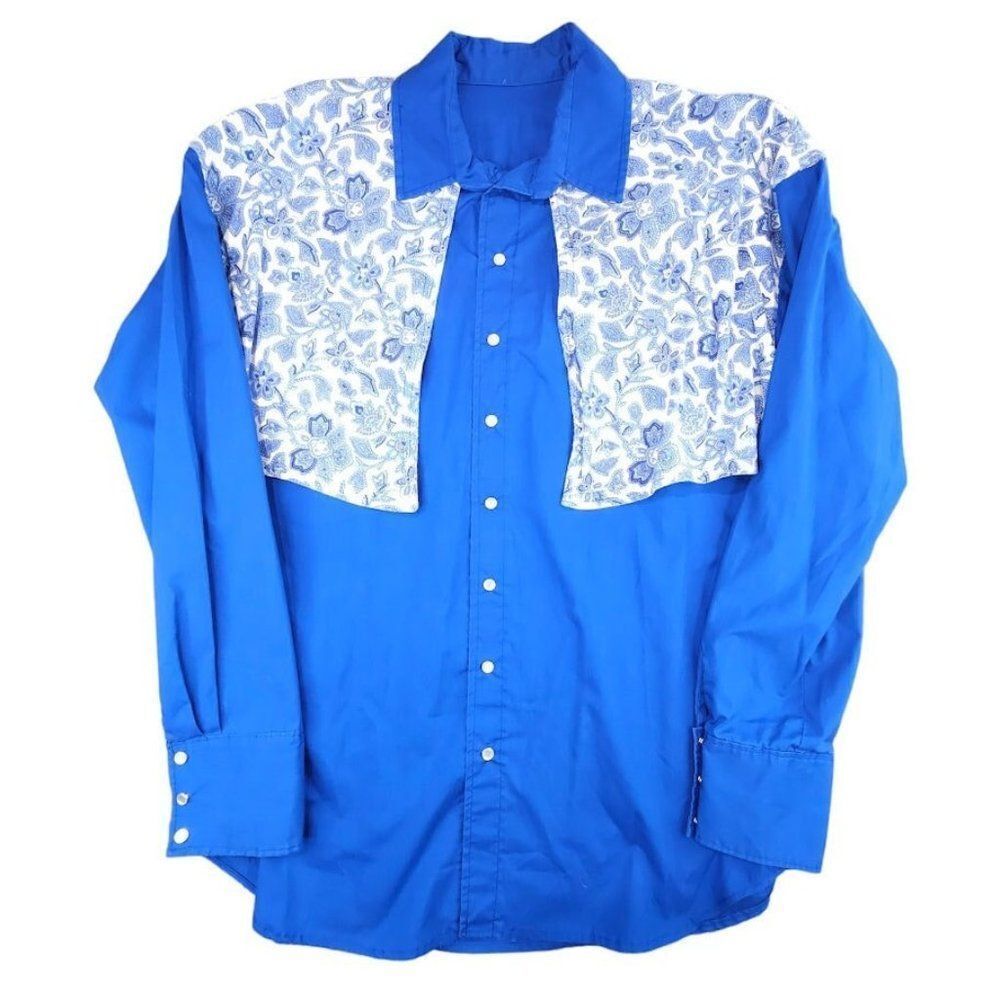 Vintage Western Shirt Mens Size XL Blue Paisley Cape Cowboy Pearl Snap Buttons